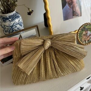 Loeffler Randal Gold Bow Clutch Bag with Gold Chain